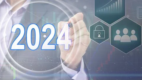 Virtual interface target in the year 2024 icons, Plans to accelerate corporate Stock Photos