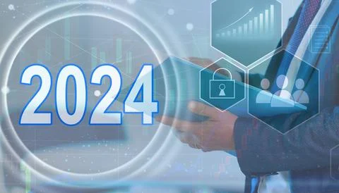 Virtual interface target in the year 2024 icons, Plans to accelerate corporate Stock Photos
