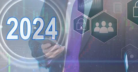 Virtual interface target in the year 2024 icons, Plans to accelerate corporate Stock Photos