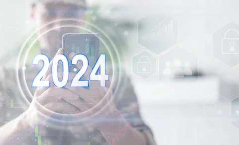 Virtual interface target in the year 2024 icons, Plans to accelerate corporate Stock Photos