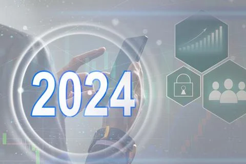 Virtual interface target in the year 2024 icons, Plans to accelerate corporate Stock Photos