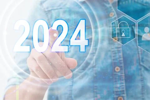Virtual interface target in the year 2024 icons, Plans to accelerate corporate Stock Photos