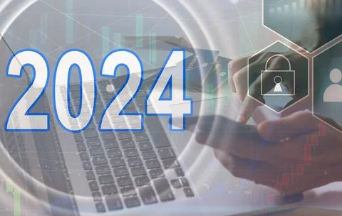 Virtual interface target in the year 2024 icons, Plans to accelerate corporate Stock Photos