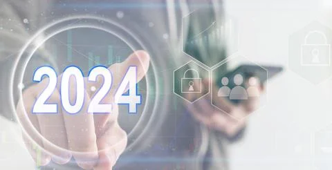 Virtual interface target in the year 2024 icons, Plans to accelerate corporate Stock Photos