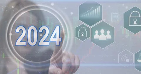 Virtual interface target in the year 2024 icons, Plans to accelerate corporate Stock Photos