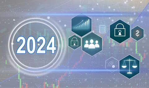 Virtual interface target in the year 2024 icons, Plans to accelerate corporate Stock Photos
