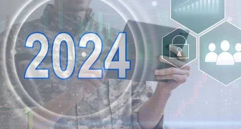 Virtual interface target in the year 2024 icons, Plans to accelerate corporate Stock Photos