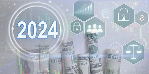 Virtual interface target in the year 2024 icons, Plans to accelerate corporate Stock Photos