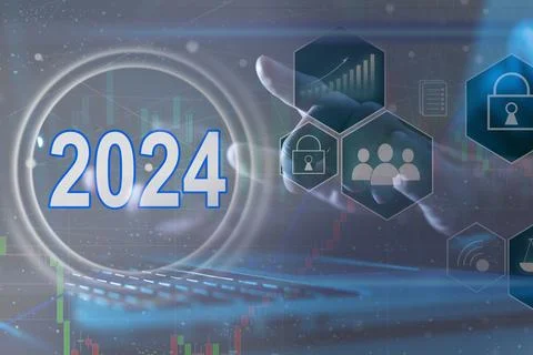 Virtual interface target in the year 2024 icons, Plans to accelerate corporate Stock Photos
