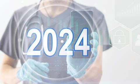 Virtual interface target in the year 2024 icons, Plans to accelerate corporate Stock Photos