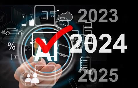 Virtual interface target in the year 2024 icons, Plans to accelerate corporate Stock Photos