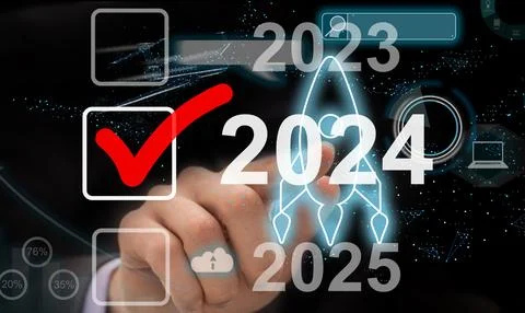 Virtual interface target in the year 2024 icons, Plans to accelerate corporate Stock Photos