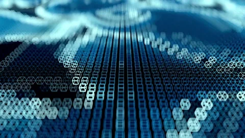 Virtual isometric square lighting moving, block chain technology network. 스톡 동영상 334022138