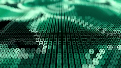Virtual isometric square lighting moving, block chain technology network. Stock Footage 334023616