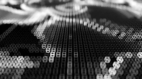 Virtual isometric square lighting moving, block chain technology network. 스톡 동영상 334026833