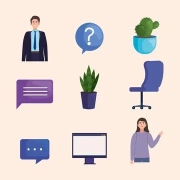 Virtual job icon set Stock Illustration