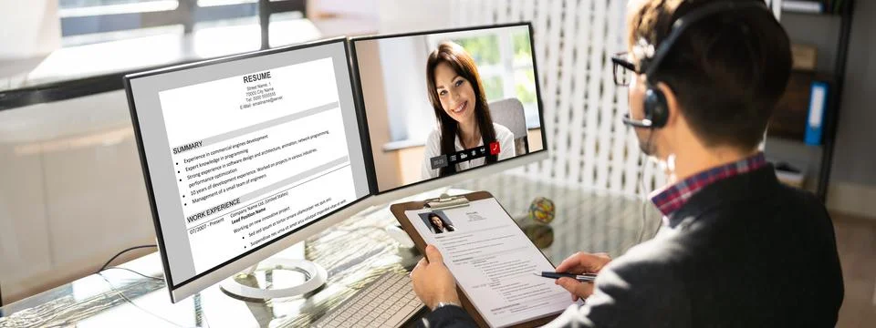 Virtual Job Interview Webcast Stock Photos