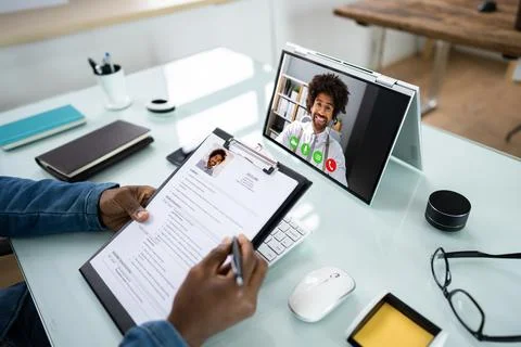 Virtual Job Interview Webcast Stock Photos