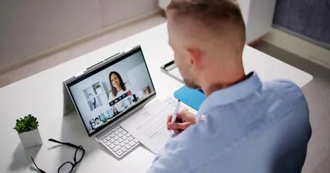 Virtual Job Interview Webcast Stock Photos