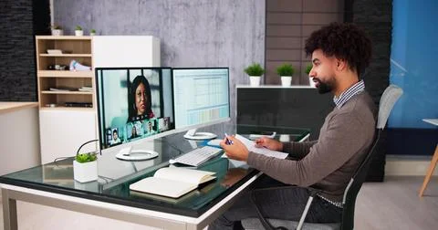 Virtual Job Interview Webcast Stock Photos