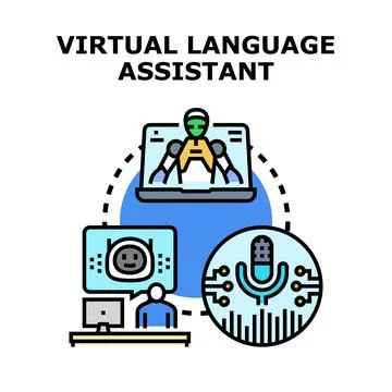Virtual language assistant concept artificial intelligence support Stock Illustration