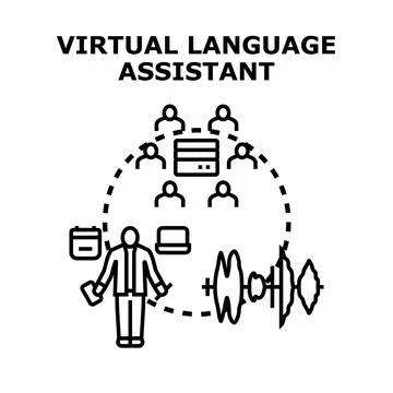 Virtual language assistant concept for online learning classes Illustrazione stock