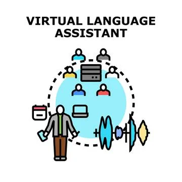 Virtual language assistant concept for online learning classes Stock Illustration
