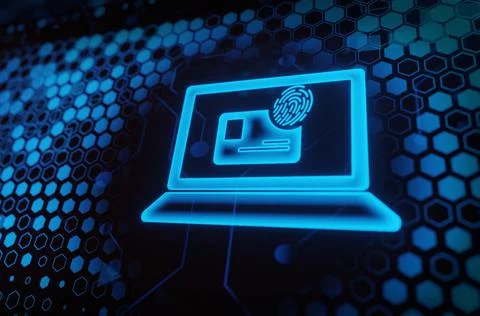 Virtual laptop computer with Cyber Security Business technology Cyber Securit Ilustração Stock