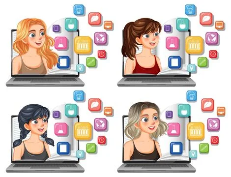 Virtual Learning and Collaboration Stock Illustration