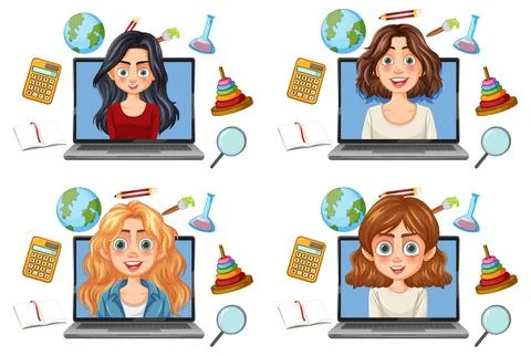 Virtual Learning and Collaboration Stock Illustration