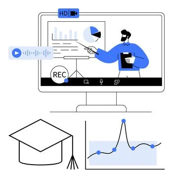 Virtual Learning Environment with Interactive Presentation and Audio Tools Illustrazione stock