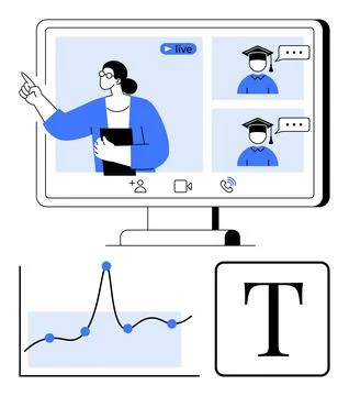 Virtual Learning Environment with Live Sessions and Interactive Features fo.. Stock Illustration