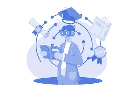 Virtual Learning Experience Illustration concept on white background Stock Illustration