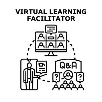 Virtual learning facilitator delivering online education session Illustrazione stock