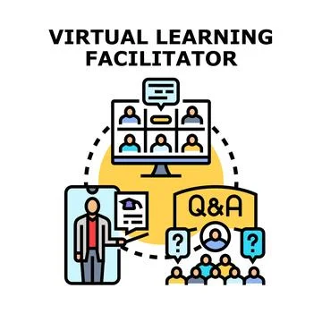 Virtual learning facilitator delivering online education session Illustrazione stock