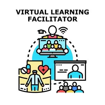 Virtual learning facilitator explaining online education and coaching Ilustración de archivo