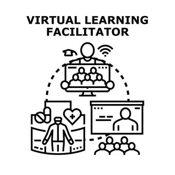 Virtual learning facilitator explaining online education and coaching Ilustración de archivo