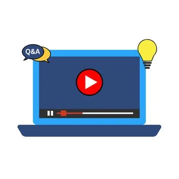Virtual learning on laptop with video, question answer and new idea Illustrazione stock
