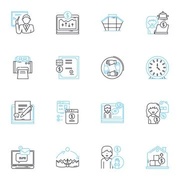Virtual learning linear icons set. Online, Remote, Interactive, Digital, E Illustrazione stock