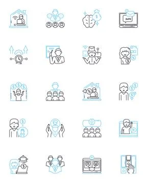 Virtual learning linear icons set. Online, Remote, Interactive, Digital, E Stock Illustration