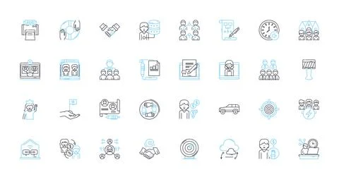Virtual learning linear icons set. Online, Remote, Interactive, Digital, E Illustrazione stock