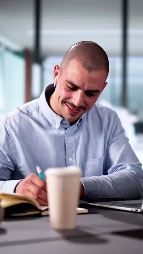 Virtual Learning: Male Student Excelling In Online Education, Listening Stock Footage 298418488
