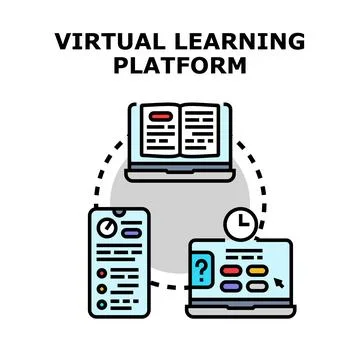 Virtual learning platform connecting remote education devices Stock Illustration