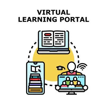 Virtual learning portal connecting students and educators remotely Stock Illustration