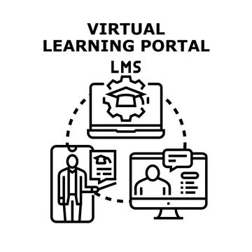 Virtual learning portal system connecting online education イラスト素材