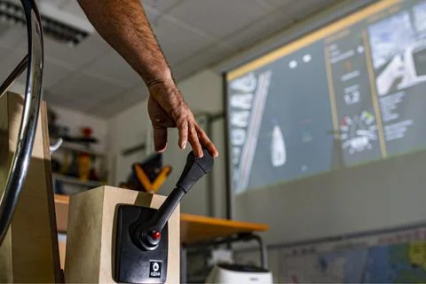 Virtual learning of practical situations at Sailing Island in Moenchengladbach Stock Photos