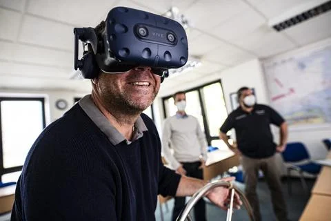 Virtual learning of practical situations at Sailing Island in Moenchengladbach Stock Photos