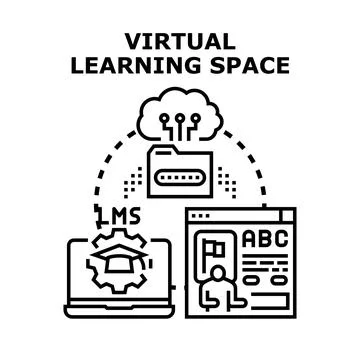 Virtual learning space connecting students to online knowledge Stock Illustration