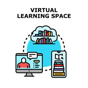 Virtual learning space connecting students with online education イラスト素材