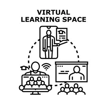 Virtual learning space connecting students and teachers online Stock Illustration